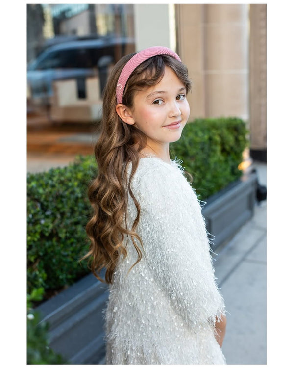 Halo Luxe Mia Corduroy Signature Bow Logo Headband - Mauve