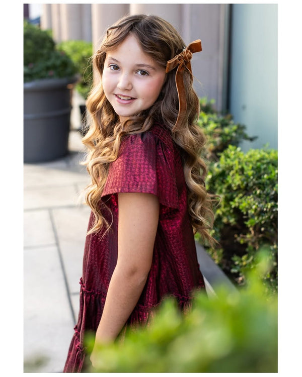 Halo Luxe Rosette Velvet Long Tail Clip - Caramel