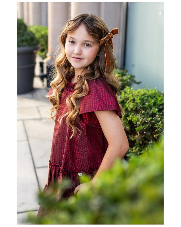 Halo Luxe Rosette Velvet Long Tail Clip - Caramel