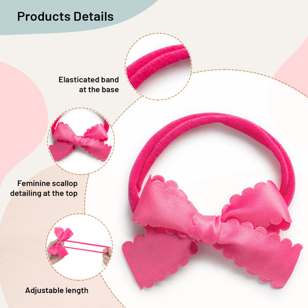 Halo Luxe Gumdrop Scalloped Satin Baby Bow Headband - Hot Pink