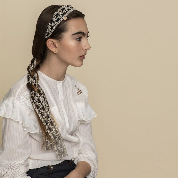 Halo Luxe Anna Lace Tie Back Headband - Off White