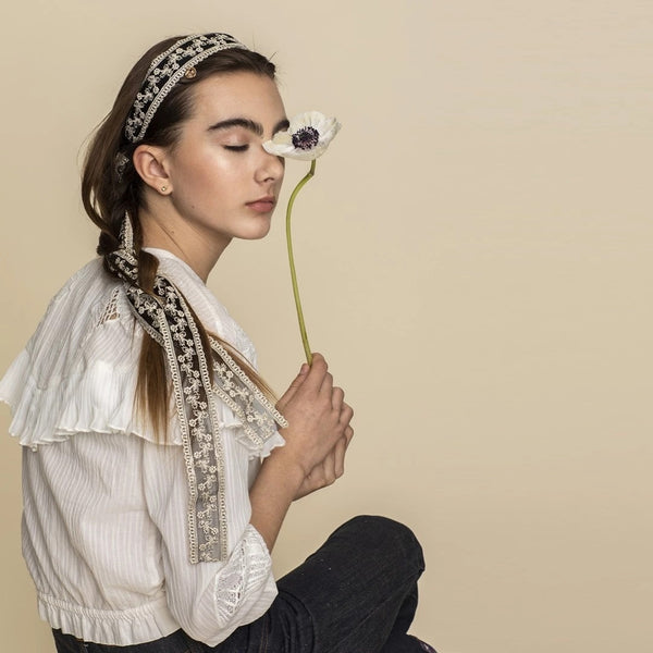Halo Luxe Anna Lace Tie Back Headband - Off White