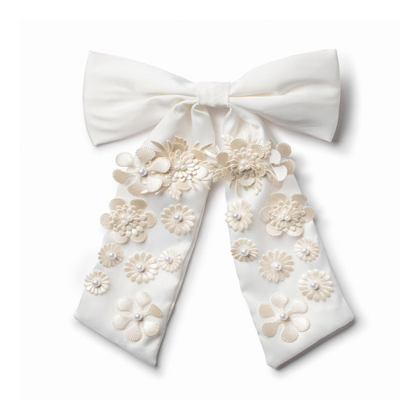 Halo Luxe Dalia Pearl Flower Embellished Satin Long Tail Clip - Ivory