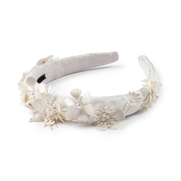 Halo Luxe Dalia Pearl Flower Embellished Satin Headband - Ivory