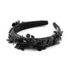Halo Luxe Dalia Pearl Flower Embellished Satin Headband - Black