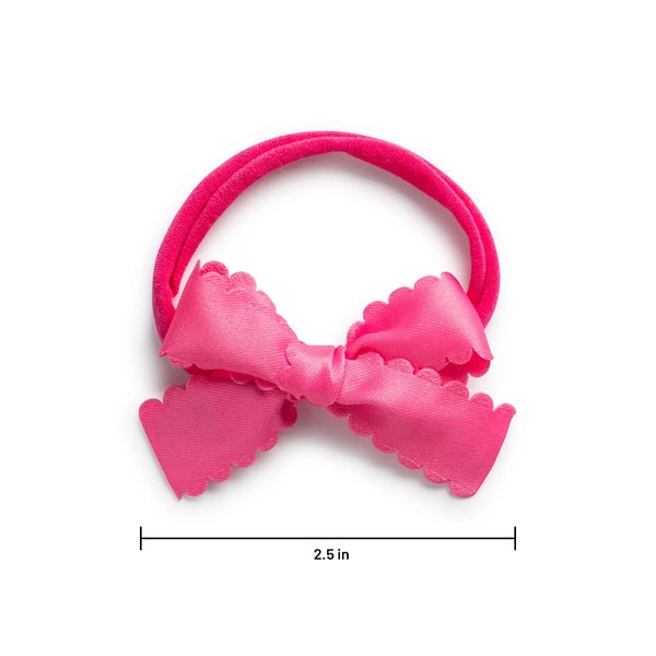 Halo Luxe Gumdrop Scalloped Satin Baby Bow Headband - Hot Pink