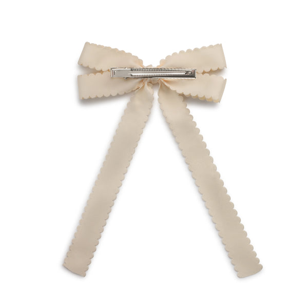 Halo Luxe Gumdrop Scalloped Satin Bow Clip - Ivory
