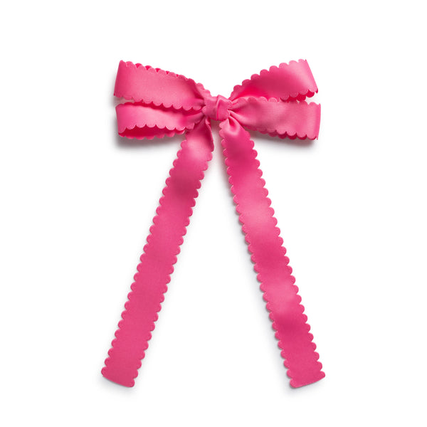 Halo Luxe Gumdrop Scalloped Satin Bow Clip - Hot Pink
