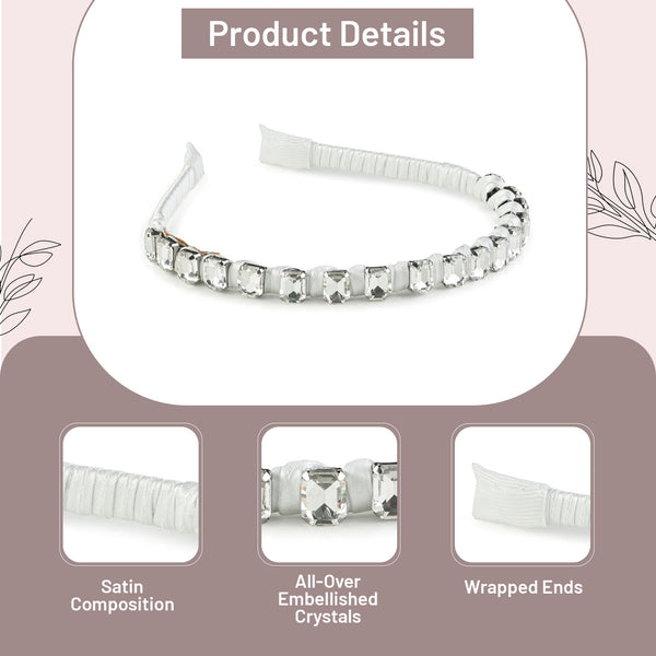 Halo Luxe Crystal Satin Headband - White