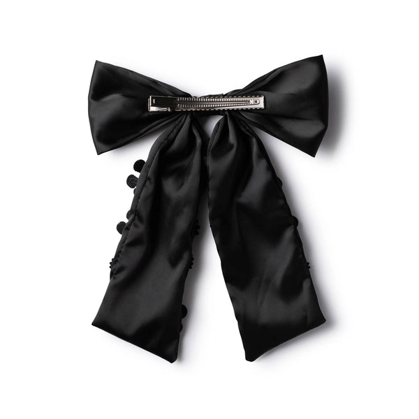 Halo Luxe Dalia Pearl Flower Embellished Satin Long Tail Clip - Black