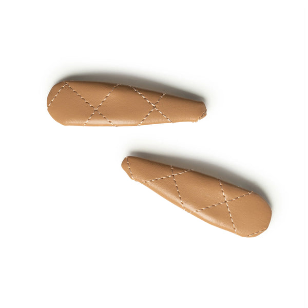 Halo Luxe Ella Quilted Leather Double Clip Set - Mocha