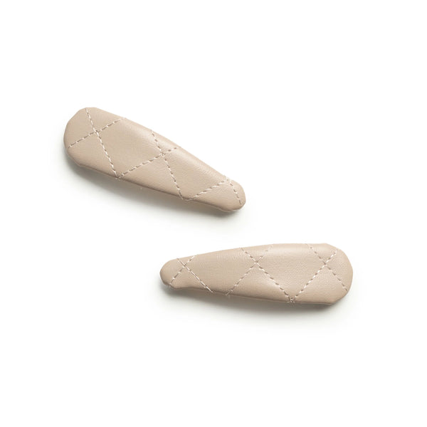 Halo Luxe Ella Quilted Leather Double Clip Set - Oatmeal