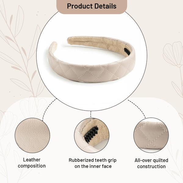 Halo Luxe Ella Quilted Leather Headband - Oatmeal