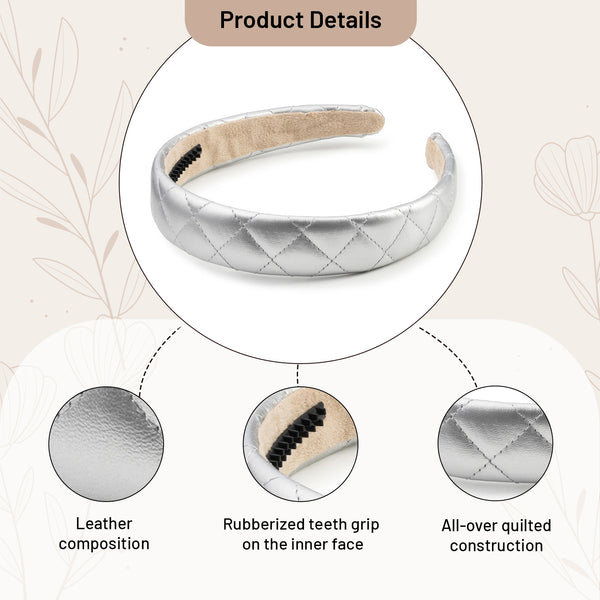 Halo Luxe Ella Quilted Leather Headband - Silver