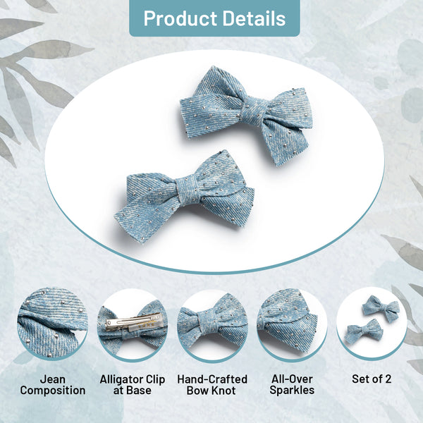 Halo Luxe Jean Embellished Double Clip Set - Light Jean Wash