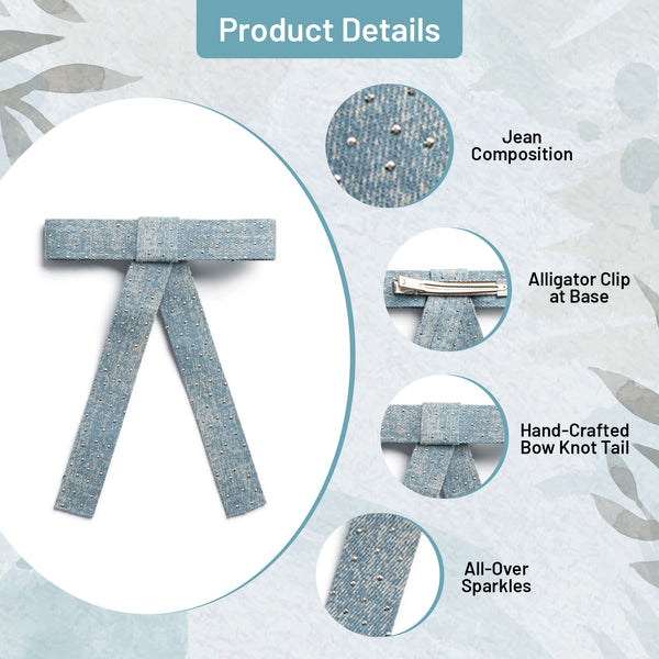 Halo Luxe Jean Embellished Long Tail Clip - Light Jean Wash