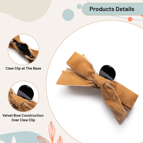 Halo Luxe Laura Velvet Bow Large Claw Clip - Mocha