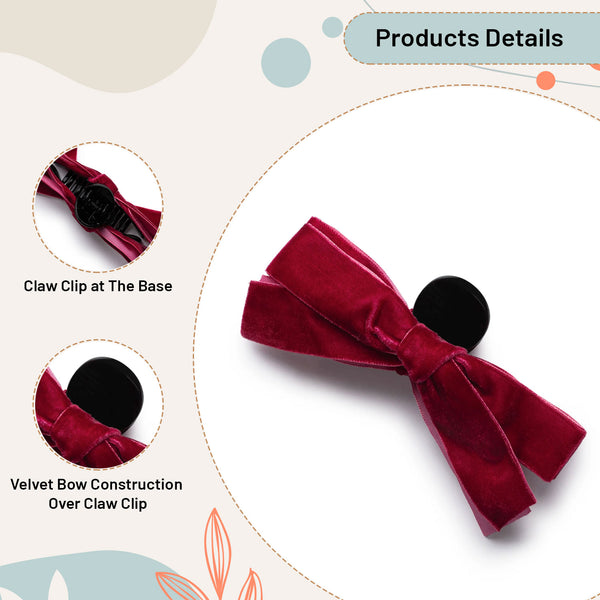 Halo Luxe Laura Velvet Bow Large Claw Clip - Wine