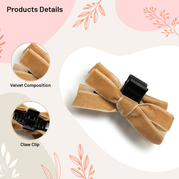 Halo Luxe Laura Velvet Bow Mini Claw Clip Set - Mocha