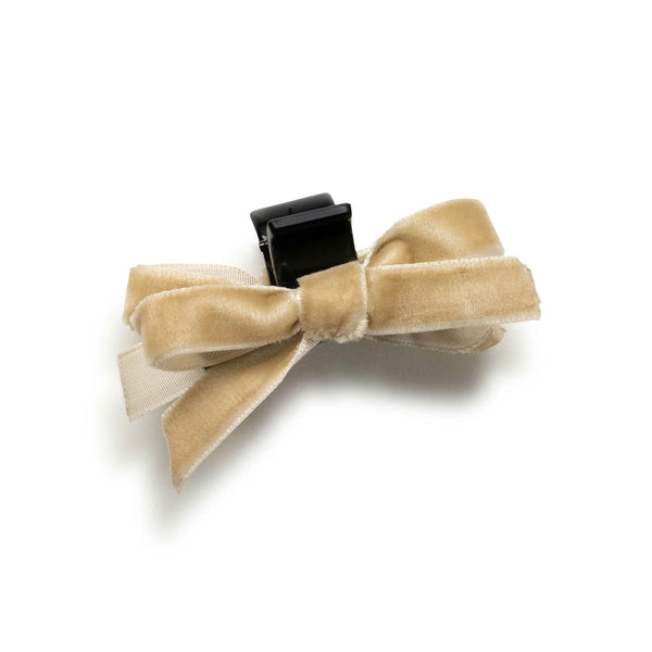 Halo Luxe Laura Velvet Bow Mini Claw Clip Set - Oatmeal