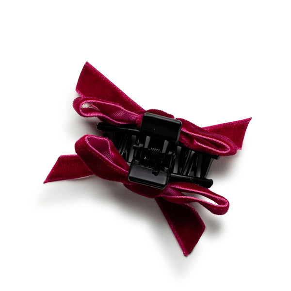 Halo Luxe Laura Velvet Bow Mini Claw Clip Set - Wine