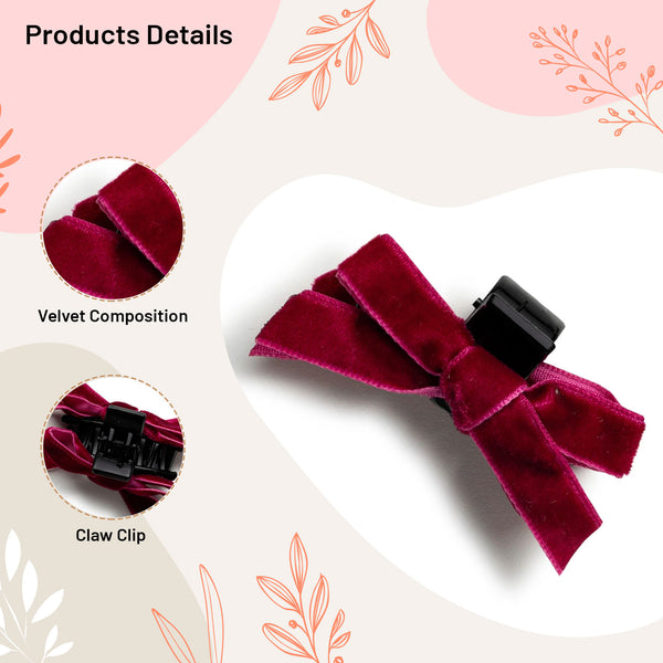 Halo Luxe Laura Velvet Bow Mini Claw Clip Set - Wine