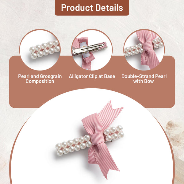 Halo Luxe Molly Double Strand Pearl Grosgrain Bow Clip - Mauve