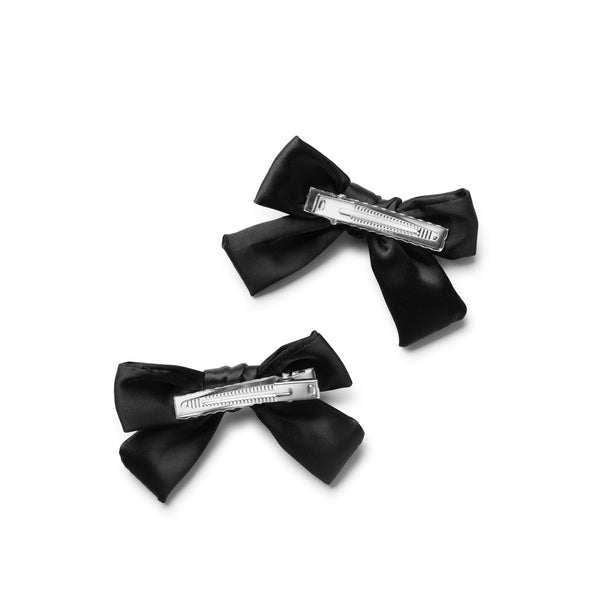 Halo Luxe Rosa Vintage Satin Double Bow Clips - Black