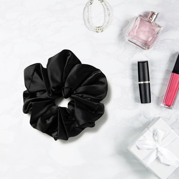 Halo Luxe Rosa Vintage Satin Scrunchie - Black
