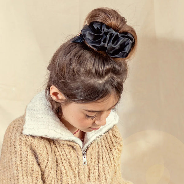 Halo Luxe Rosa Vintage Satin Scrunchie - Black