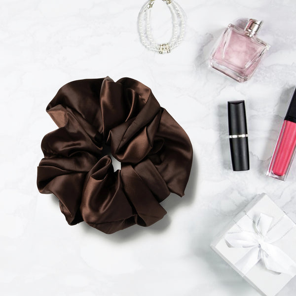 Halo Luxe Rosa Vintage Satin Scrunchie - Chocolate