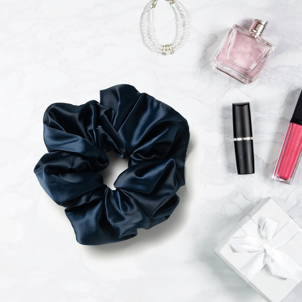 Halo Luxe Rosa Vintage Satin Scrunchie - Navy