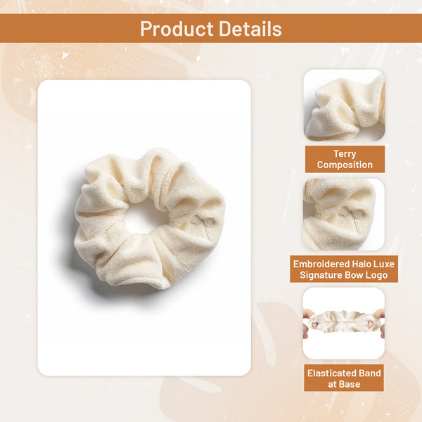 Halo Luxe Signature Terry Logo Scrunchie - Ivory