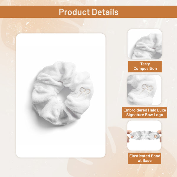 Halo Luxe Signature Terry Logo Scrunchie - White