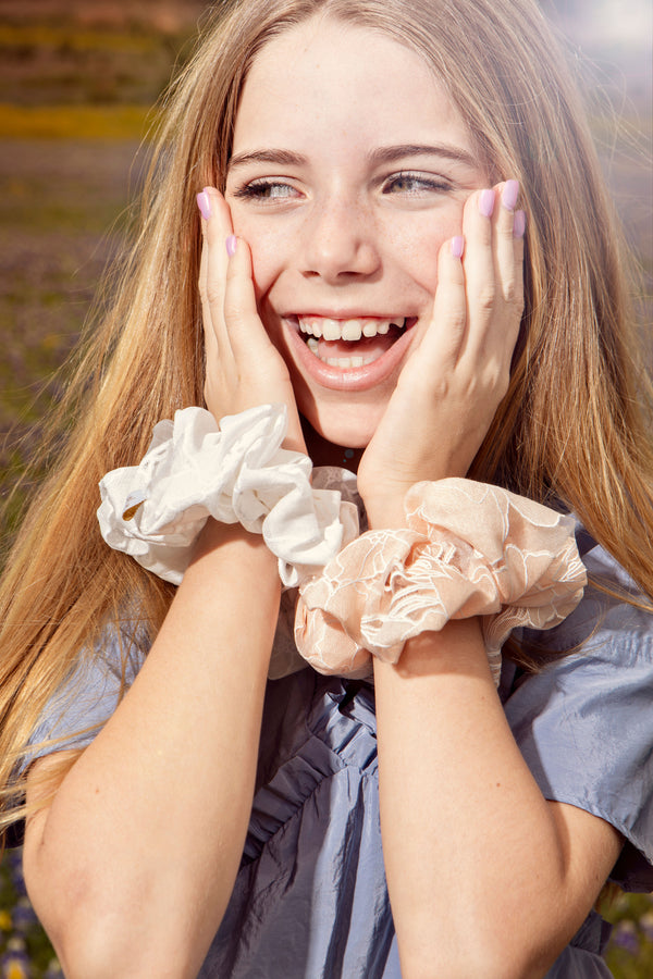 Halo Luxe Cotton Candy Organza Printed Scrunchie - Nude