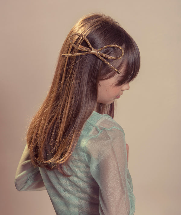 Halo Luxe Sprinkle Pearl Bow Clip-Gold

