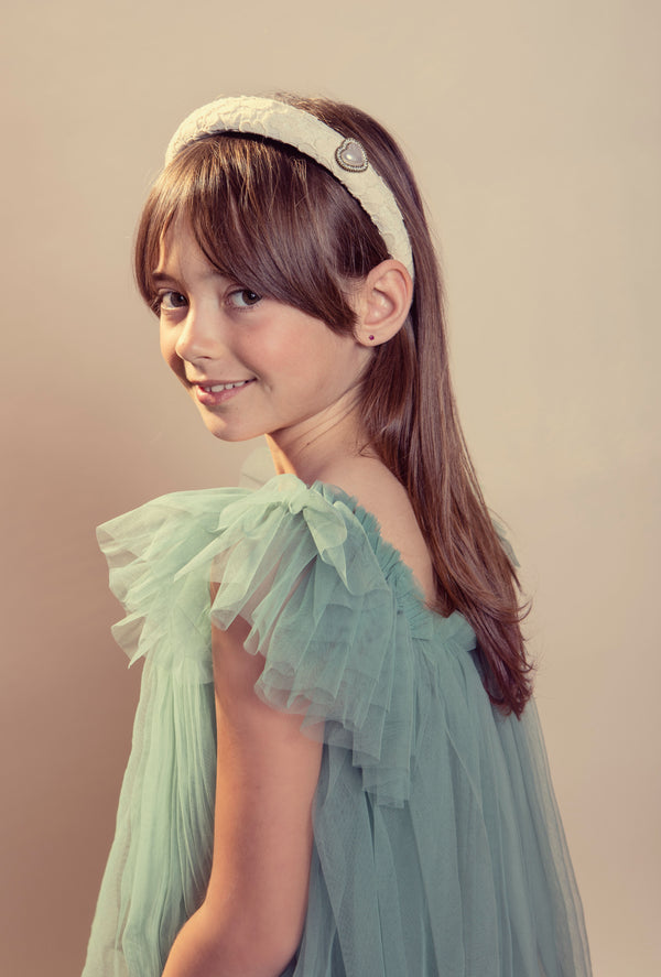 Halo Luxe Valentina Lace Heart Embellished Headband - Cream