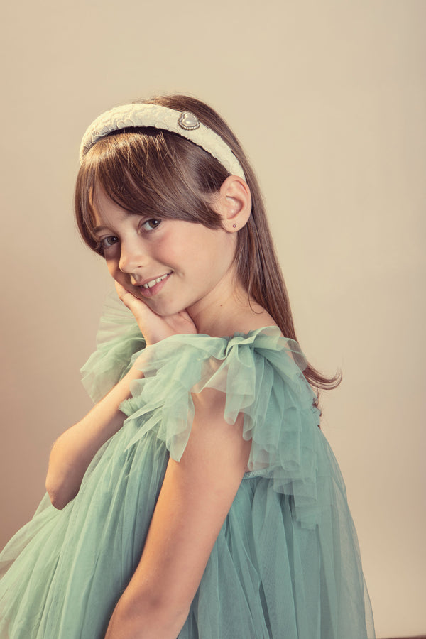 Halo Luxe Valentina Lace Heart Embellished Headband - Cream