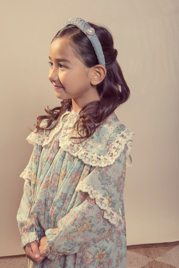 Halo Luxe Valentina Lace Heart Embellished Headband - Dusty blue