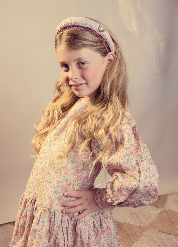 Lace Heart Embellished Headband in Mauve

