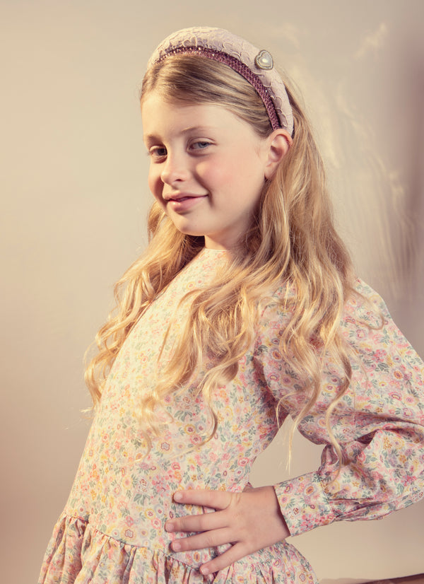 Lace Heart Embellished Headband in Mauve