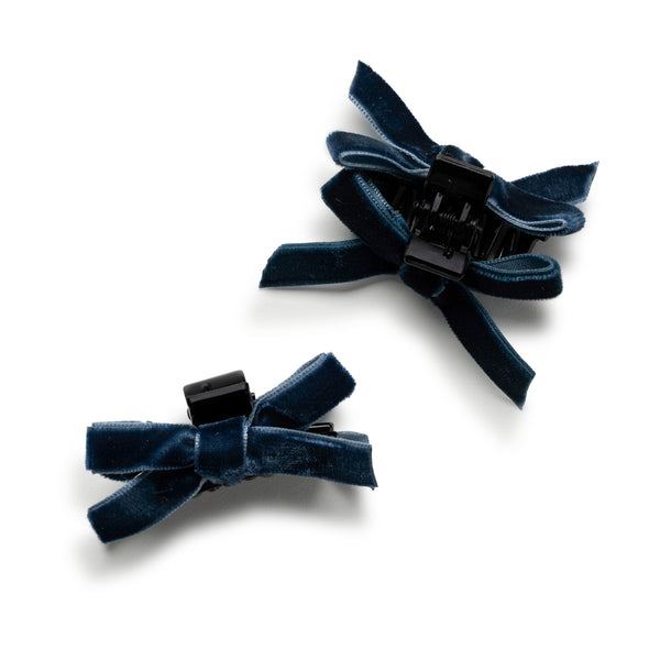 Halo Luxe Laura Velvet Bow Mini Claw Clip Set - Navy