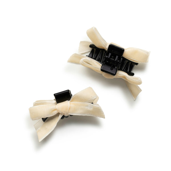 Halo Luxe Laura Velvet Bow Mini Claw Clip Set - Ivory
