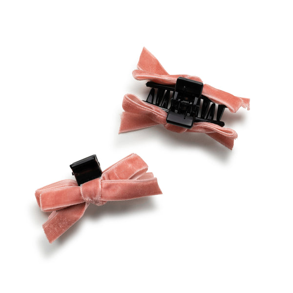 Halo Luxe Laura Velvet Bow Mini Claw Clip Set - Pink