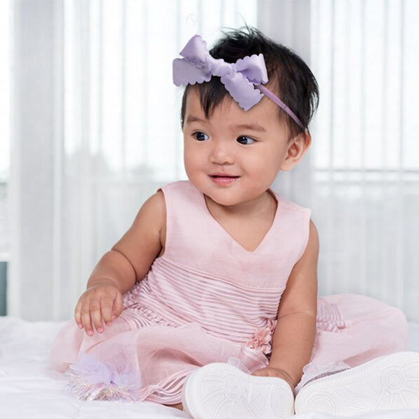 Halo Luxe Gumdrop Scalloped Satin Baby Bow Headband - Lavender