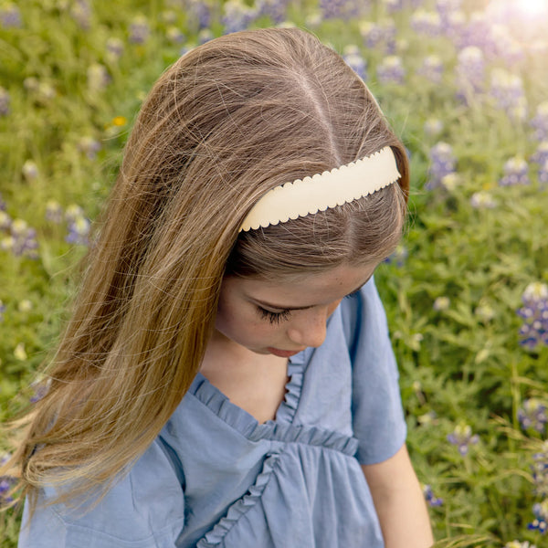 Halo Luxe Gumdrop Scalloped Satin Headband - Ivory