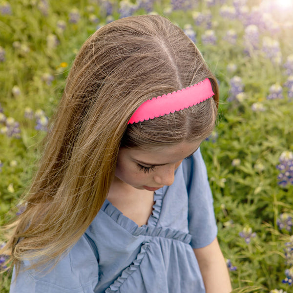 Halo Luxe Gumdrop Scalloped Satin Headband - Hot Pink