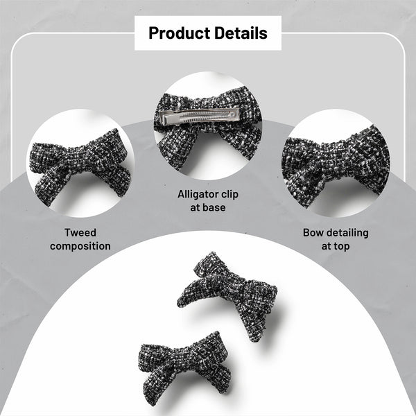 Halo Luxe Clara Tweed Double Clip Set - Black