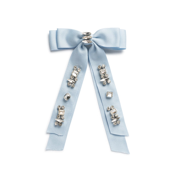 Halo Luxe  Rock Candy Rhinestone Embellished Satin Bow Clip - Powder Blue