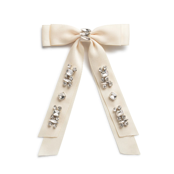 Halo Luxe  Rock Candy Rhinestone Embellished Satin Bow Clip - Ivory